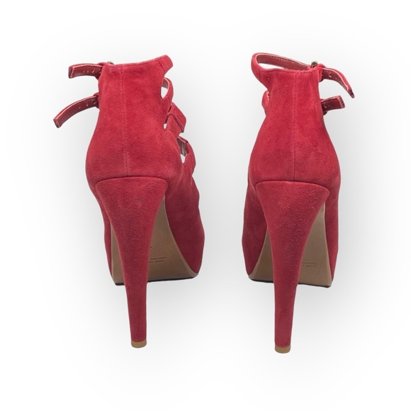 Leon Max 𖣴 Link Suede Platform Gladiator Stilettos Heels 𖣴 Fire Engine Red 𖣴 SJP - Picture 4 of 16